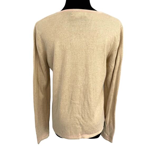 Vintage 80s Silk Blend Cardigan Sweater Button Down Champagne Tan M Minimalist - Picture 2 of 8